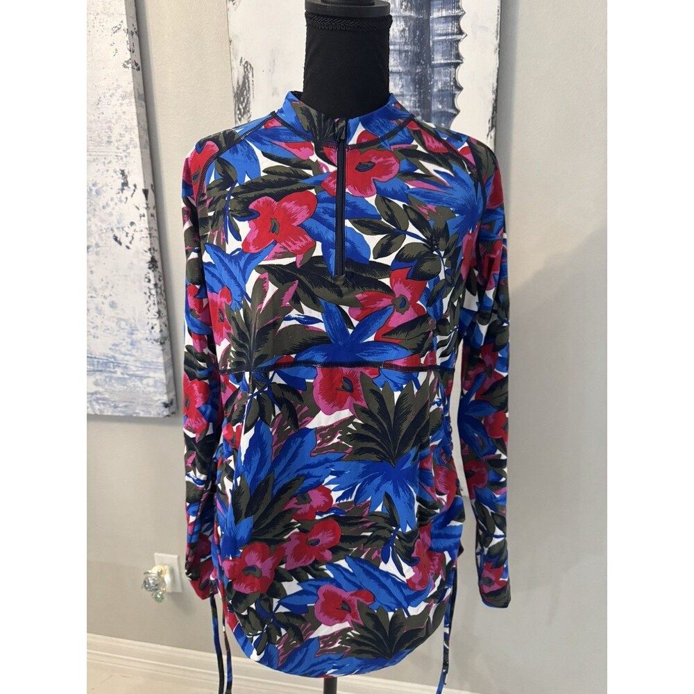 Coolibar UV Protection Quarter Zip Tropical Sport Top Sz LG